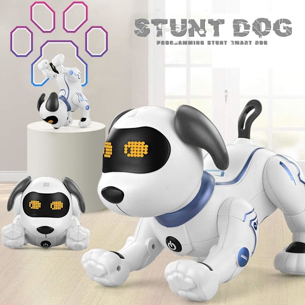 Stunt Robot Hund Leksak, Interaktiv och Programmerbar för 6-10 Åringar, Röststyrd Elektronisk Stunt och Uppladdningsbart Batteri för Längre Användning
