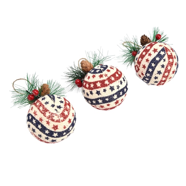 Färgbeständiga rustika julgransprydnader, 3 st Rutiga julgranskulor med snördesign för enkel upphängning, Buffelrutiga träddekorationer