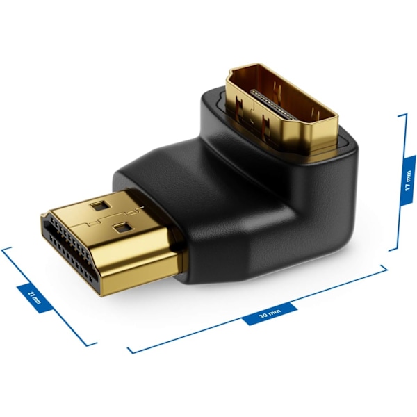 HDMI-adapter 2-pack, 90° och 270° platsbesparande design för väggmonterade enheter, premiummaterial med guldpläterade kontakter för hållbarhet och