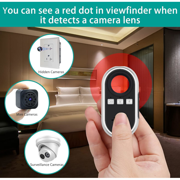 Privacy Guardian, dold kameradetektor med uppladdningsbart batteri, portabel mini spionkameradetektor för hotell, resor, hem, sovrum, badrum