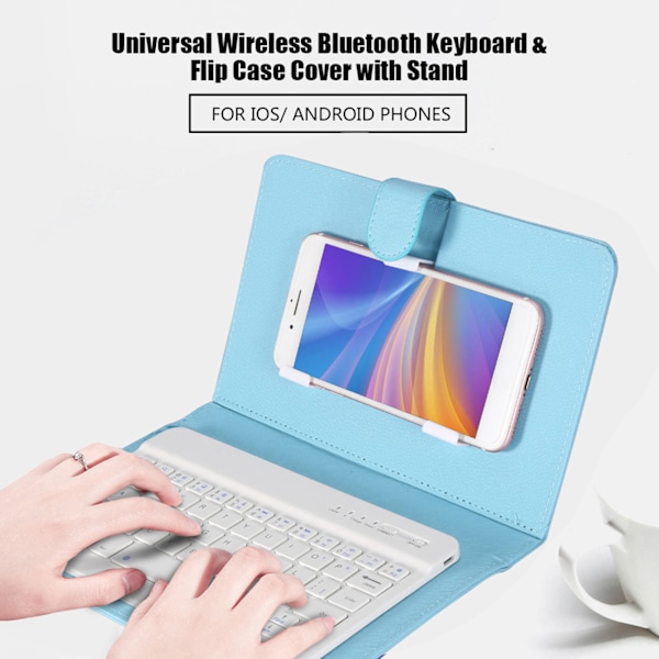 Universell trådlöst Bluetooth-tangentbord med flipfodral och stativ för iOS/Android-telefoner