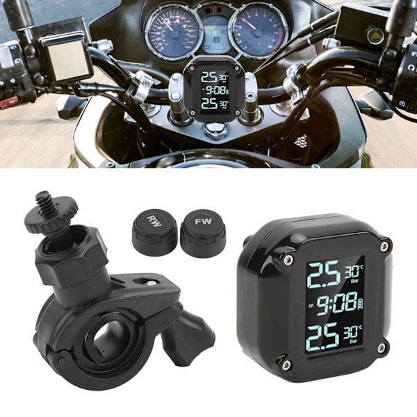 Motorcycle Tire Pressure Monitor System with 2 Sensor USB Charging LCD Screen IP67 Waterproof TPMS for Safety Driving