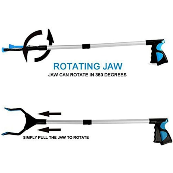 Hopfällbar gripare, set med 2 griptänger, roterande griptänger, soptänger, halkfria gummigripare, lång griparm för seniorer, sopor