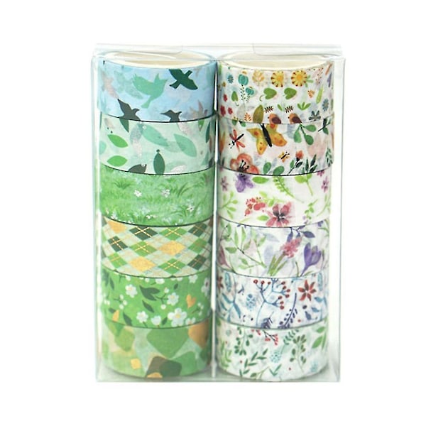 Blommigt Washi Tejp Set, 12 Livfulla Rullar för Konst och DIY-hantverk, Högkvalitativt Papper, Långvarig Färg, Elegant Presentförpackning, Skadar Inte
