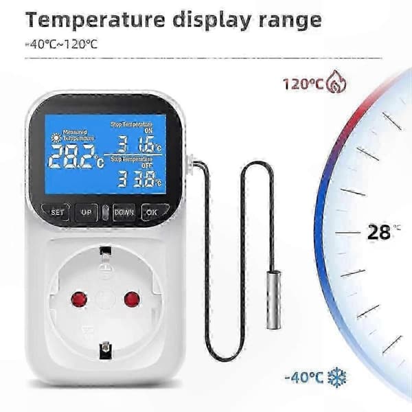 Smart Termostatkontakt med Timer og Sensor Kompatibel med Oppvarming Kjøling 16A EU-plugg