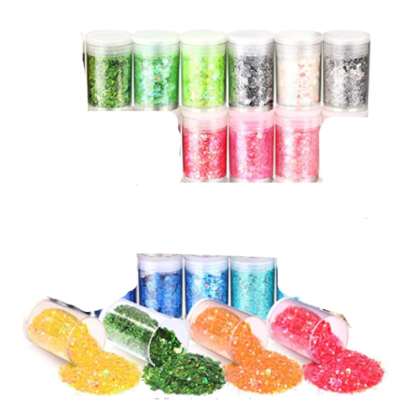 16-delt Chunky Glitter Beauty Set, Reflekterende Body Glitter for Øyne Ansikt Kinn Hår Negler Lepper, For Kropp Kinner Og Hår, Festival Og Fest, Ansikt Og N