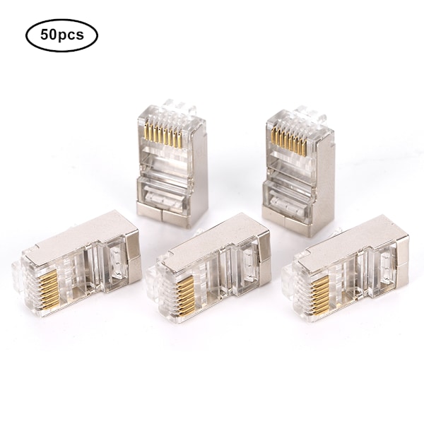 50 kpl Cat6 RJ45 -liitin Ethernet-verkkokaapeli Modulaarinen liitin 8P8C kullattu