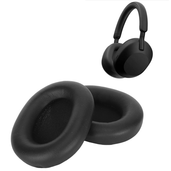 Headphone Ear Pads Protein Leather Noise Insulation Memory Foam Sponge Ear Cushions for WH 1000XM5 Wireless Headset Black