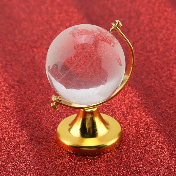 Round Earth Globe Världskarta Kristallglasbollsfär Hemkontorsdekor Present (Gyllene)