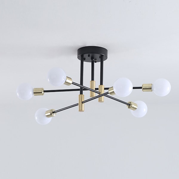 Nordisk Postmodern Minimalistisk Ljuskrona, Unik Design 6 Lampor Med Stark Bärighet, Dimbar Semi-Infälld För Sovrum Vardagsrum Baby