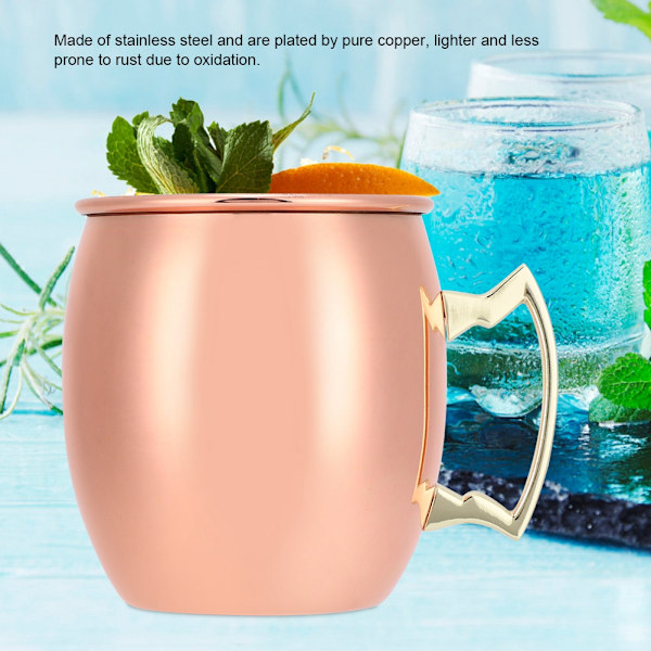 Hem Bar Tillbehör, Moscow Mule Mugg Kopparpläterad Rostfritt Stål, Spegelpolerad Finish, Kallhållning i minst 2 timmar, Stor Kapacitet för