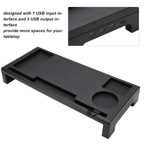 Monitorstativ med 3 USB-utganger, ergonomisk, solid plast, enkel montering, skrivebordsstativ for bærbar PC, skriver, TV