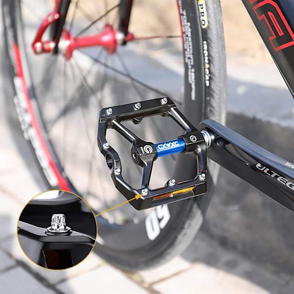 Halkfria pedaler i aluminiumlegering, bred plattform för optimalt stöd, lättviktsdesign för alla cyklar inklusive MTB och landsvägscykel, förseglat lager