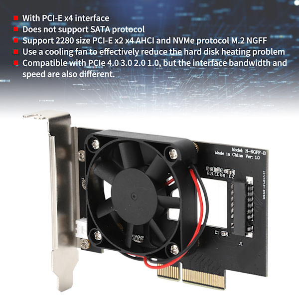 Adapterkort PCIE X4 NVMe M.2 NGFF 2280 SSD med køleventilator til PClE X4 konvertering