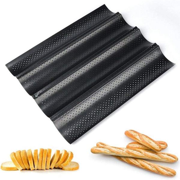 Baguettebrödpanna, baguettebricka i rostfritt stål, franskbrödpanna för 4 baguetter Non-stick perforerad för bakning av franskbröd, fransk baguette