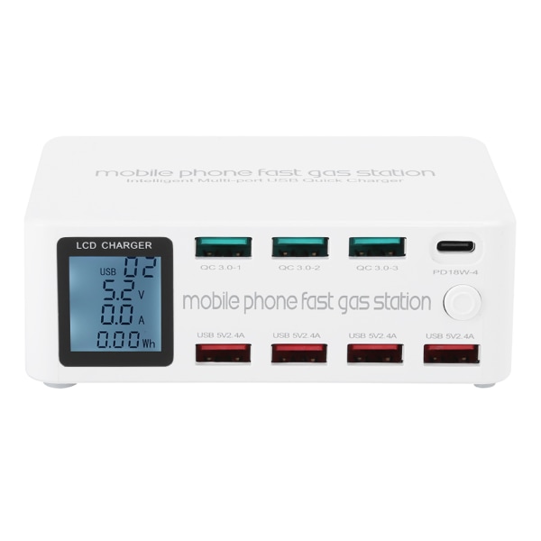 8-i-1 multifunktionel USB-opladningsstation Smart stikkontakt 100W Maksimal 100-240V