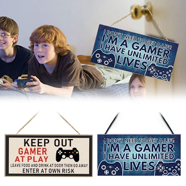 Roliga Speldörrskyltar, 2 st Hängande Spelskyltar Spel Träskylt Tillbehör med Rep för Rum Vardagsrum Sovrumsinredning
