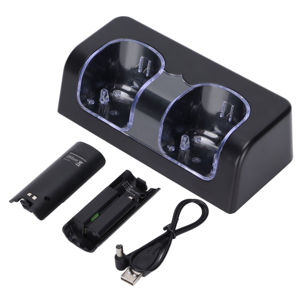 Fjärrkontrollbatteriladdare med strömsladd Stabil bärbar dubbel laddningsstation Dock för Wii Game Remote Control Battery
