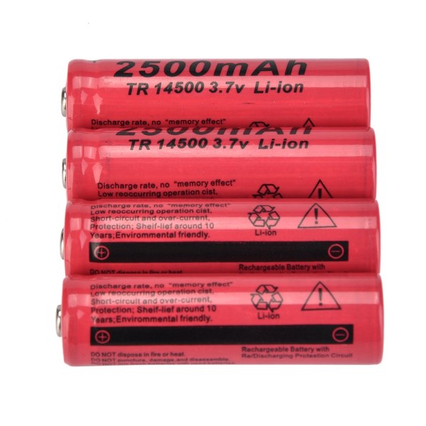 4 kpl 2500 mAh:n litiumioniakku 14500, suuri teho 14500 ladattava akku