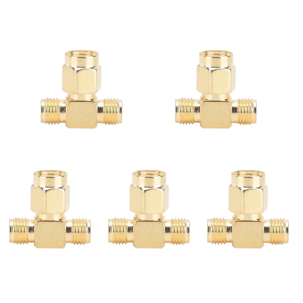 5 stk. Guldbelagt messing 50 Ohm SMA han til dobbelt SMA hun adapter med standard polaritet
