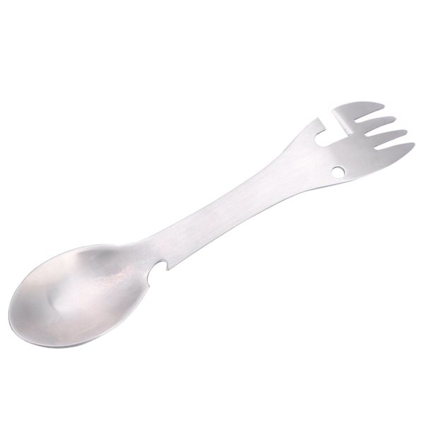 Bärbar Multifunktionell Utomhusspork, Premium Rostfritt Stål 5 i 1 Redskap med Sågtandad Skärare, Kompakt Design för Camping Picknick Vandring,