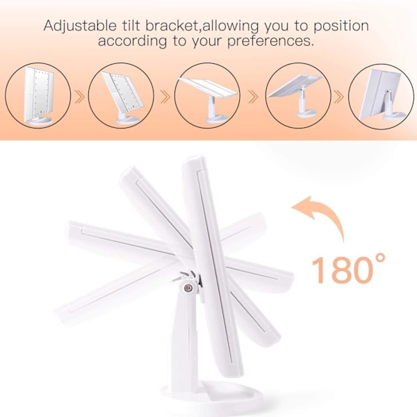Effortless Vanity Gift, 21 LED-lampor Touch Dimming Sminkspegel med 180 Graders Rotation, Portabel Skönhetsbordsspegel för Hem & Resa