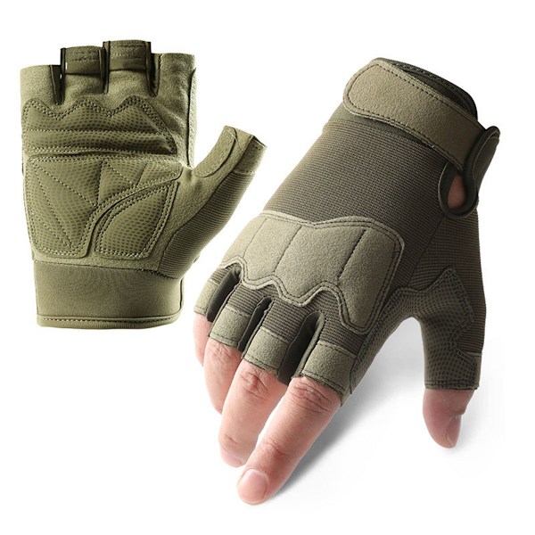 Svett- och halkskyddande handskar med förstärkt handflata, ventilerande design, halvfingerhandskar för utomhusbruk, med justerbar handledsrem och förbättrat grepp, perfekt för