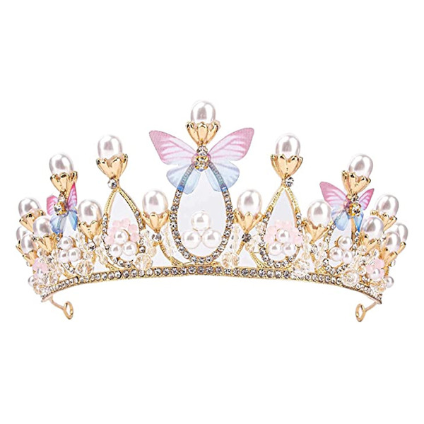 Prinsesse Tiaraer til Piger, Fødselsdagskrone til Piger Sommerfugl Prinsesse Performance Disc Hår Model Catwalk Håndlavet Krystal Tiara