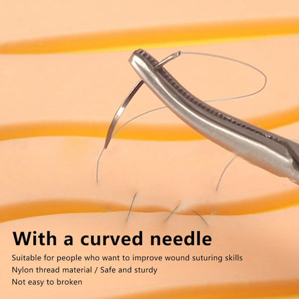 12 stk. Sutureringstråd til øvelse, individuel pakke, nylon sutureringstrådssæt med buet nål 4/0