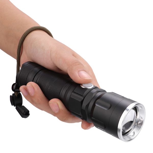 USB-laddningsbar utomhus LED-ficklampa teleskopisk zoom vattentät T