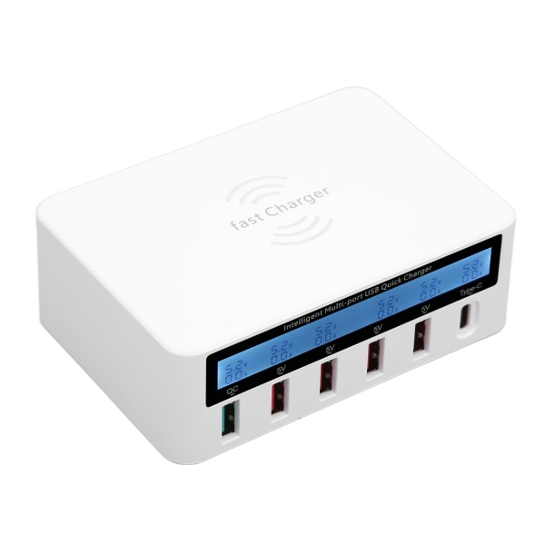 WLX-818F Trådløs Smart USB-skjermlader 6-porters 40W Hurtiglader med LED-skjerm Multifunksjonell ladestasjon (EU-plugg)