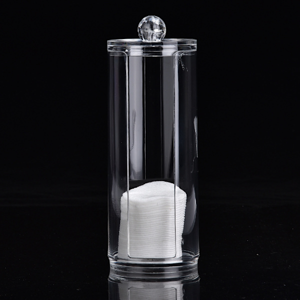 Transparent Rund Akryl Bomuldspude Opbevaringsboks Organizer Puff Holder Beholder