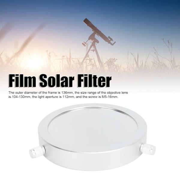 Film solfilter til 104-130mm objektiv reducerer lys tykkere solteleskopfilter til observation af solen