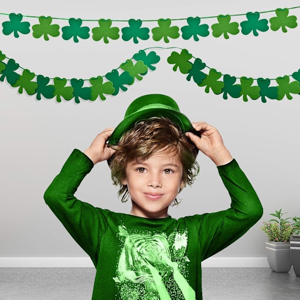 Lyckobringande Dekoration För St. Patricks Day, Filt Shamrock Party Girlang Fyrklöver Banner Mossgrön Snöre, Fleranvändning Vikbar