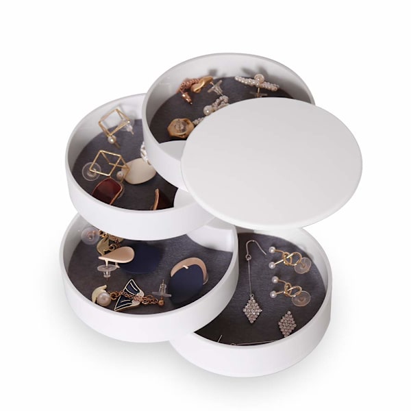 Smyckeskrin Organizer, Kvinnor, 4 Nivåer Roterande Smyckesförvaring för Ringar, Örhängen, Halsband, Födelsedagspresent, Flickor/Kvinnor, Rund