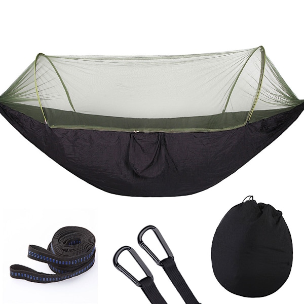 Adventure's Haven, Kraftig Fallskärmsnylon, Lättvikts Bärbar Campinghängmatta med Avtagbart Överdrag och Vattentätt Nät för Två, Svart, Enkel