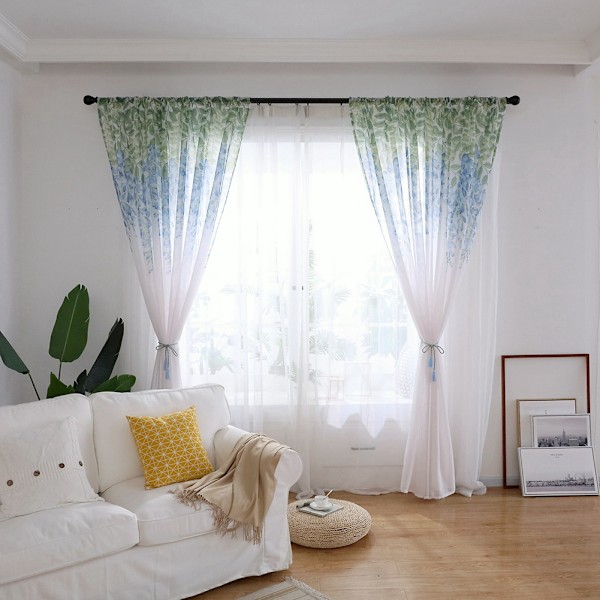 Polyester fönstergardin Valances Voile sovrum vardagsrum inredning (blå)