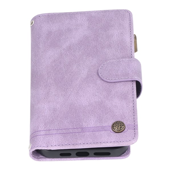 Pung Etui Multifunktion PU Læder Lynlås Kortholder Med Stativ Flip Cover til IPhone 13