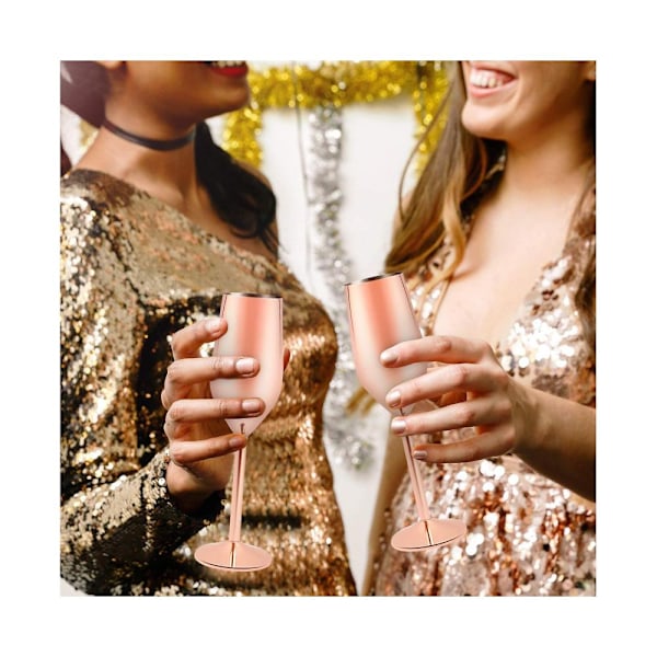 Champagneglas, Champagneflöjter i rostfritt stål Roséguld Elegant Design Okrossbara För Bröllopsfester, Modern Metallisk Glans Lång Stjälk 200ml