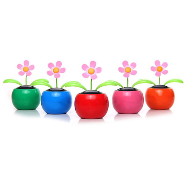4 st slumpmässiga färger solcells drivna dansande blommor plast solcells dansande blommor skakande huvud bil kontor skrivbordsdekoration (12*7cm)