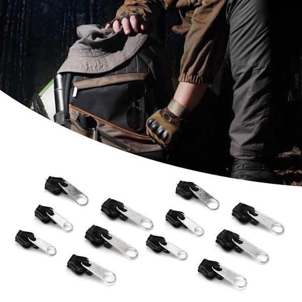 12 st universella dragkedjehuvud reparationskit ersättning för DIY jackor jeans byxor rockar plånböcker silver