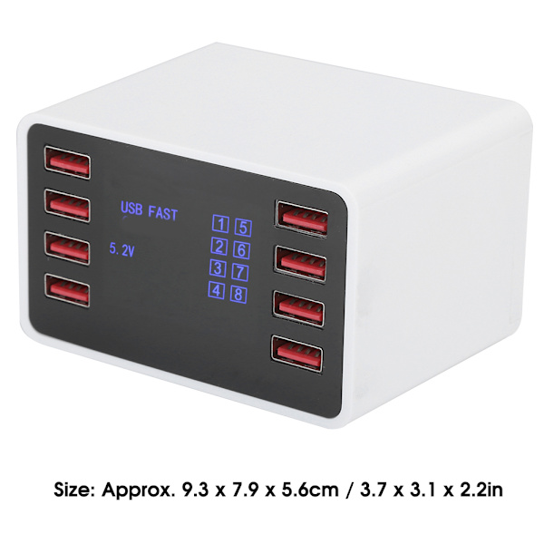 8-porttinen työpöydän seinälaturi, älykäs pikalatausasema 3.0 USB C LCD-näytöllä 100-240VEU-pistoke