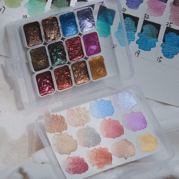 Vattenfärg Set Bärbar Ekologisk Glitter Metallic Solid Vattenfärg Set för Konstnärlig Kalligrafi Målning