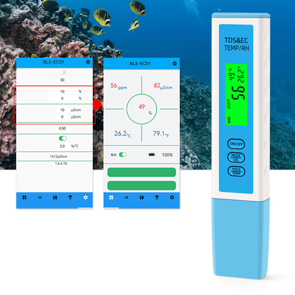 4 i 1 vannkvalitetstester Smart høy nøyaktighet Automatisk datalagring IP67 Vanntett EC-måler for svømmebassenglaboratorium