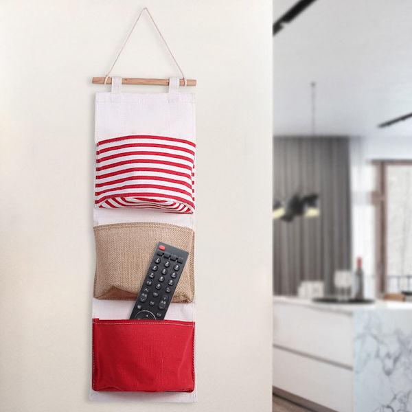 3-lags lin oppbevaringspose garderobe hengende pose veggpose leker