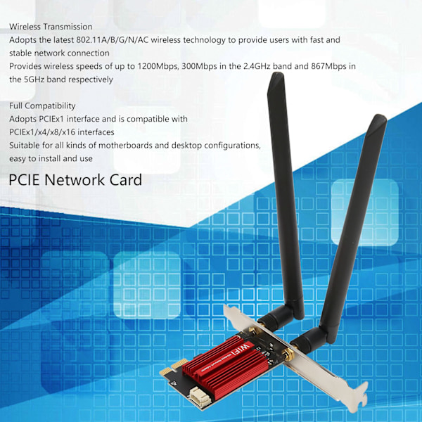 PCIE nettverkskort 2.4G 5G Dual Band Bluetooth 4.2 1200Mbps WiFi nettverkskortmodul for Windows 7 8 10 11