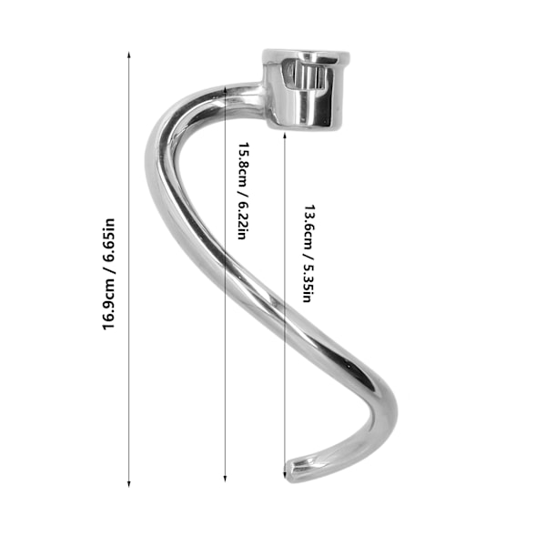Professionell Degkrok för KitchenAid-mixers, Rostfri & Diskmaskinsäker, Spiraldesign för Snabb Degknådning, Kompatibel med 5Qt & 6Qt