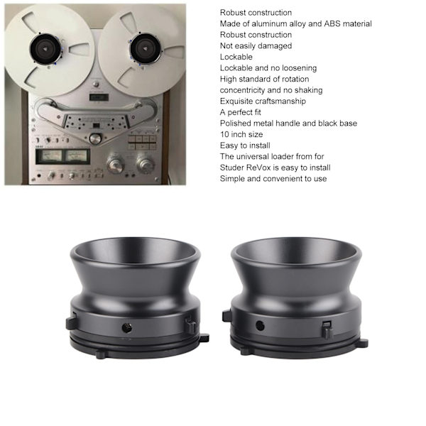 1 Par NAB Nav Adaptrar Professionell Polerad Aluminiumlegering 10 Tum Öppnare för Studer ReVox för Akai för Teac Grå