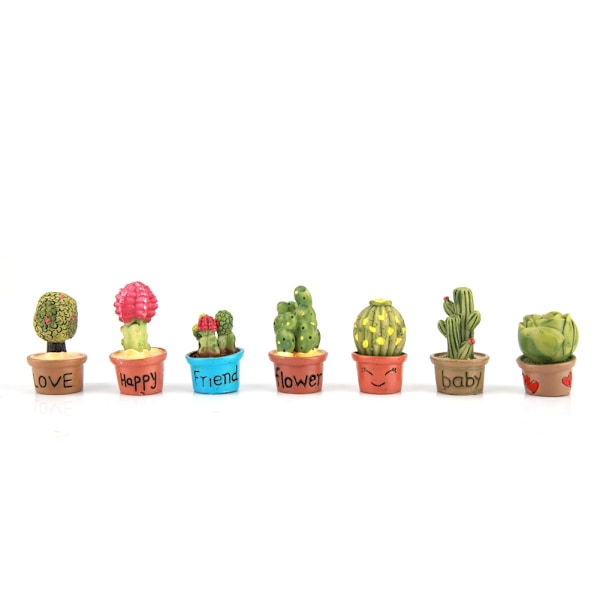Liten kaktus miniatyr suckulenta växter kruka dockhus dekoration mini växt (7 st)