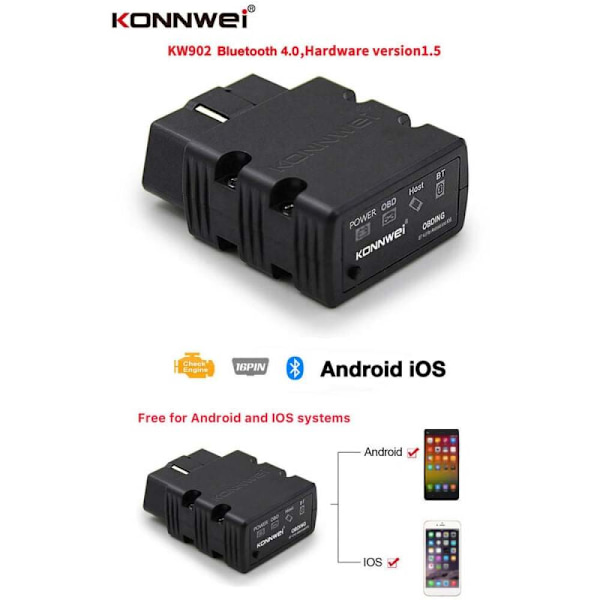 Höghastighets OBD2 Diagnostikscanner, Bil Diagnostikverktyg med Realtidsdata, Bluetooth-anslutning för Android, Windows PC